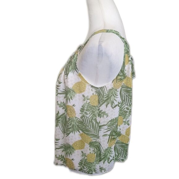 Skies Are Blue lined halter top blouse, green palm & pineapple design S - Picture 2 of 7